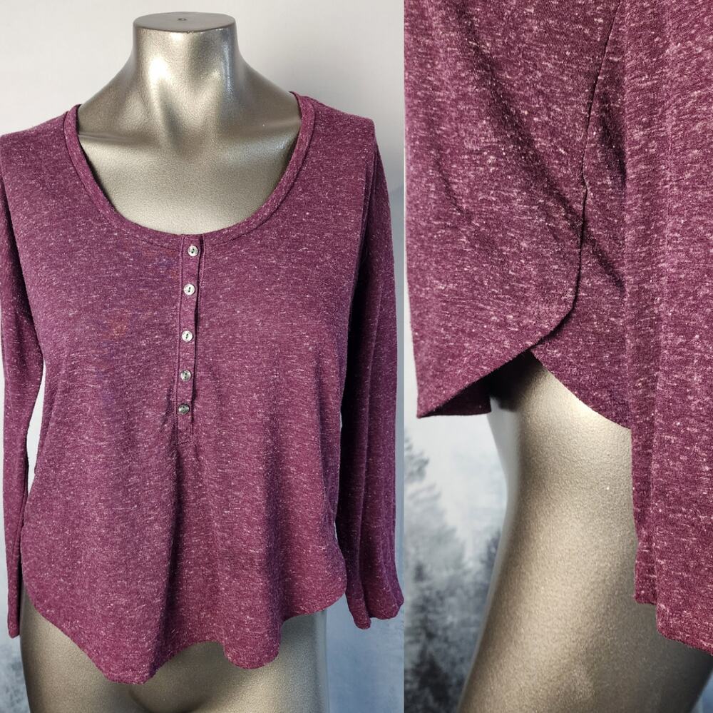 Victoria's Secret Tulip Hem Marled Plum Long Sleeve Henley Tee | Women's S/P
